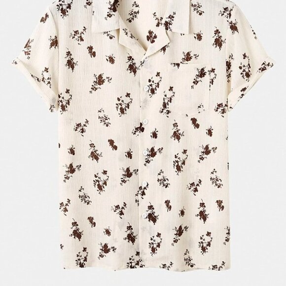 Tan Casual Men's Floral Print Shirt - Picture 2 of 7